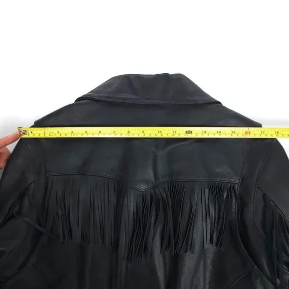 NEW Harley Davidson Leather Fringe Jacket Boho Western Cowgirl Moto Biker Black